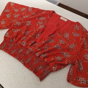 Red floral cropped top flowy